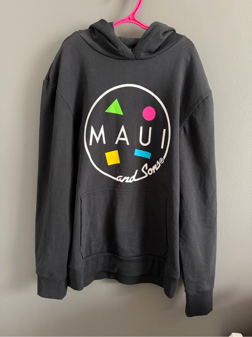 Maui and Sons Black Crewneck Hoodie with Neon Geo Accents